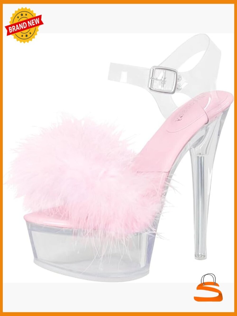 Heeled Sandals Fluffy Platform Stilettos Ankle Strap Clear High Heels Wedding
